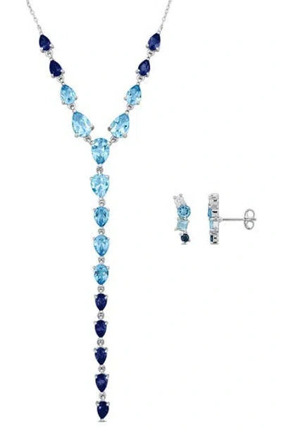 Delmar Blue Topaz Stud Earrings & Y-necklace Set In Orange