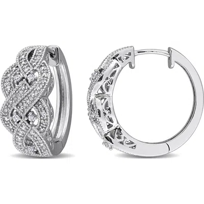 Delmar Braided Diamond Hoop Earrings In Silver