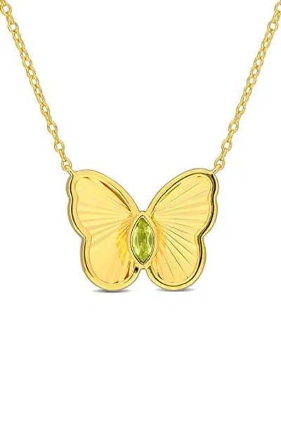Delmar Butterfly Pendant Necklace In Peridot/gold
