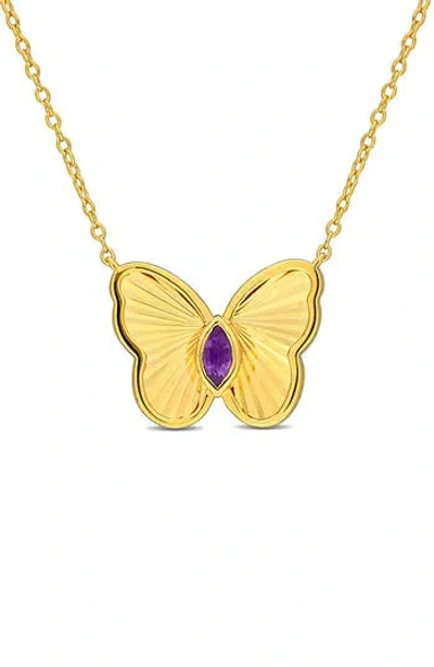 Delmar Butterfly Pendant Necklace In Purple/gold