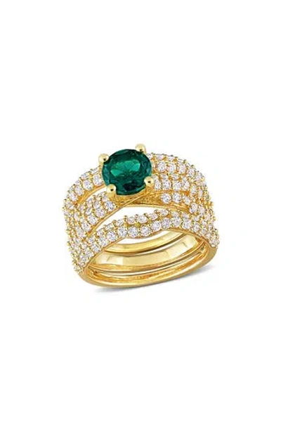 Delmar Created Emerald & Created Sapphire Stackable Ring Set In Green