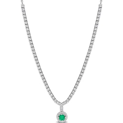 Delmar Created Emerald Halo Pendant Necklace In Green