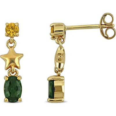 Delmar Created Gemstones & Star Drop Earrings In Green