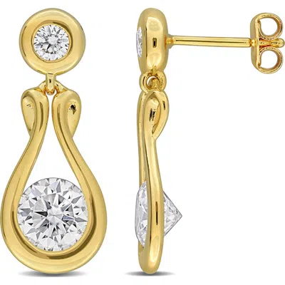 Delmar Created Moissanite Teardrop Drop Earrings In Gold
