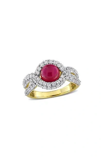 Delmar Created Ruby & Created White Sapphire Twist Band Ring In Red