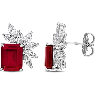Delmar Created Ruby Sterling Silver Stud Earrings In Red