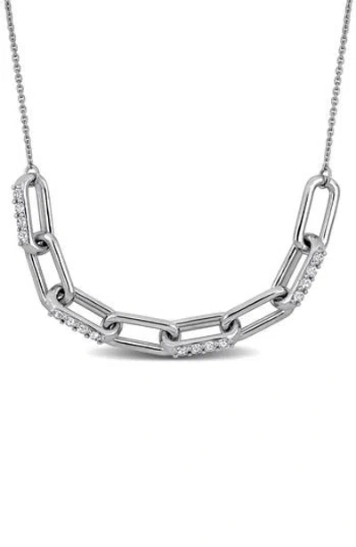 Delmar Created White Sapphire Oval Link Frontal Necklace In Silver