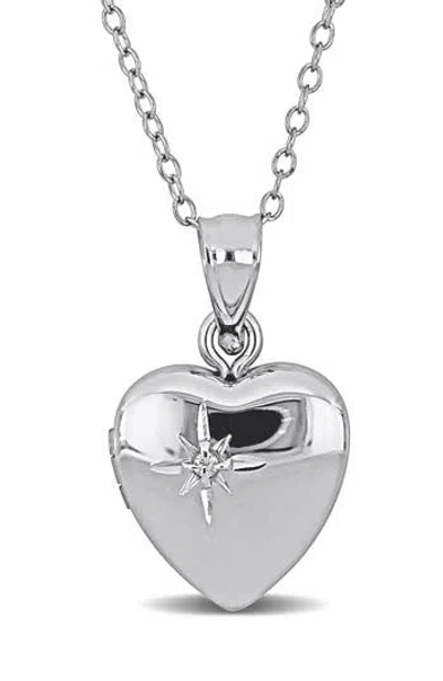 Delmar Cubic Zirconia Accent Heart Locket Pendant Necklace In Pattern