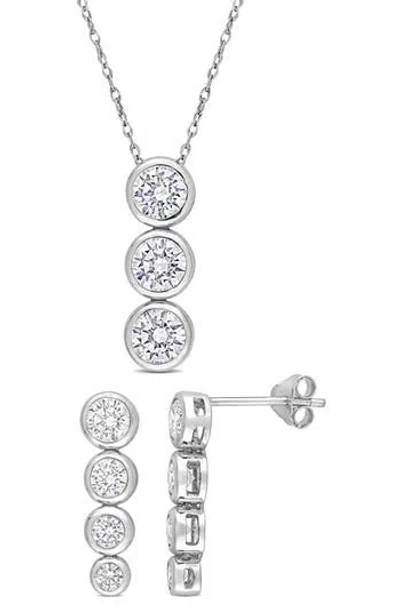 Delmar Cubic Zirconia Earrings & Necklace Set In Silver