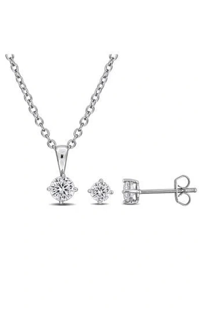 Delmar Cubic Zirconia Stud Earrings & Necklace Set In Metallic
