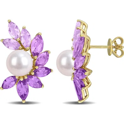 Delmar Cultured Freshwater Pearl & Amethyst Stud Earrings In Purple