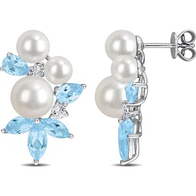 Delmar Cultured Freshwater Pearl And Blue Stone Drop Earrings