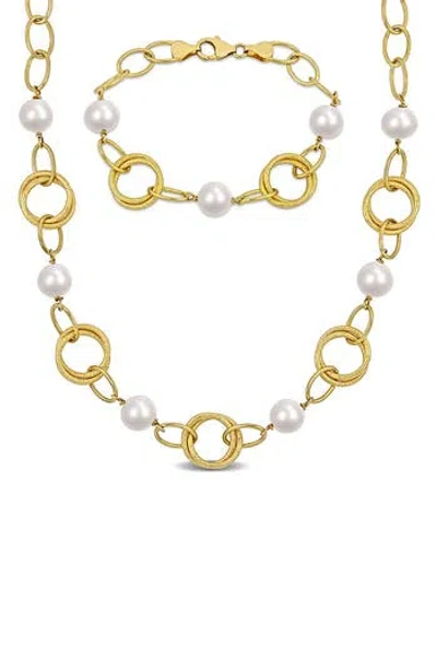 Delmar Cultured Freshwater Pearl & Circle Link Necklace & Bracelet Set