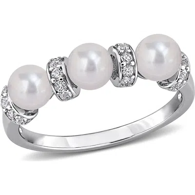 Delmar Cultured Freshwater Pearl And Cubic Zirconia Band Ring In White Gold