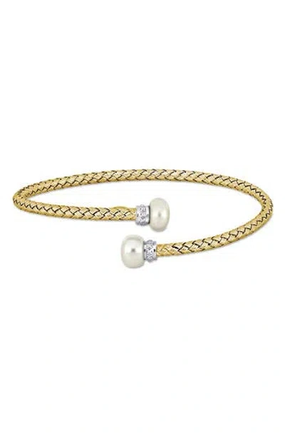 Delmar Cultured Freshwater Pearl & Cubic Zirconia Bypass Bracelet In Gold