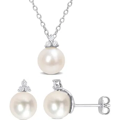 Delmar Cultured Freshwater Pearl & Diamond Pendant Necklace In Silver/pearl
