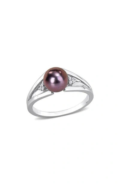 Delmar Cultured Freshwater Pearl & Diamond Ring In Black