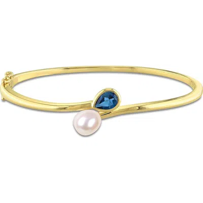Delmar Cultured Freshwater Pearl And Gemstone Bypass Bangle In Blue