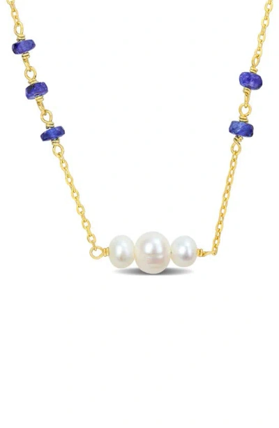 Delmar Cultured Freshwater Pearl & Sapphire Necklace In Gold