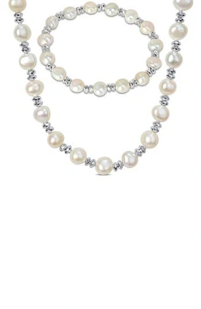 Delmar Cultured Freshwater Pearl Beaded Necklace & Bracelet Set In Metallic