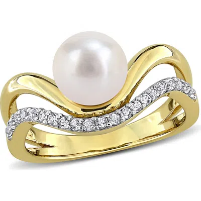 Delmar Cultured Freshwater Pearl Bypass Ring In White Gold