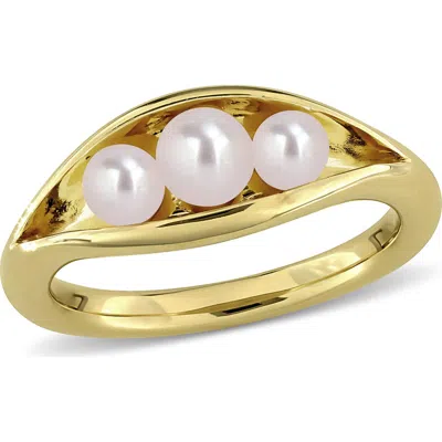 Delmar Cultured Freshwater Pearl Curved Ring In White Gold