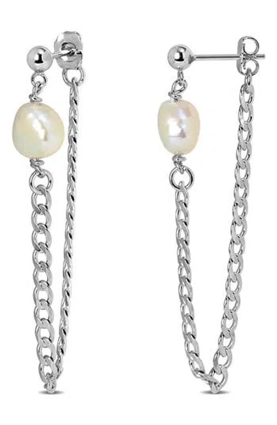 Delmar Cultured Freshwater Pearl Draped Chain Front/back Earrings In White