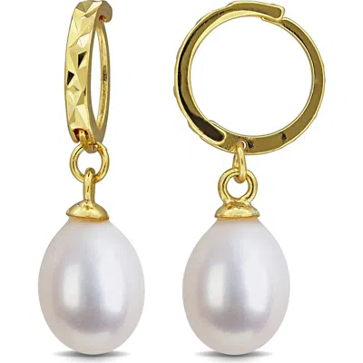 Delmar Cultured Freshwater Pearl Drop Huggie Hoop Earrings In White
