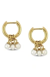 Delmar Cultured Freshwater Pearl Drop Huggie Hoop Earrings In Brown