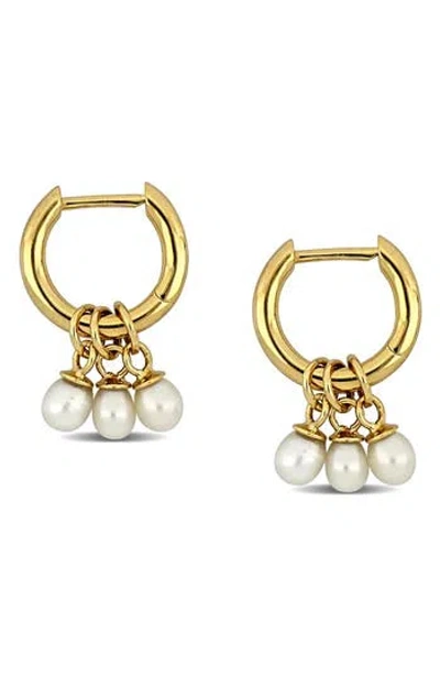 Delmar Cultured Freshwater Pearl Drop Huggie Hoop Earrings In White