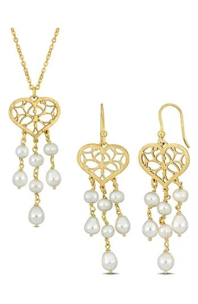 Delmar Cultured Freshwater Pearl Pendant Necklace & Drop Earrings In Gold