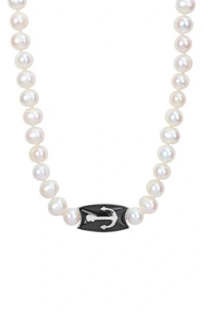 Delmar Cultured Pearl Anchor Pendant Necklace In White