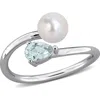Delmar Cultured Pearl & Aquamarine Crossover Ring In Silver