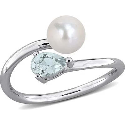 Delmar Cultured Pearl & Aquamarine Crossover Ring In Blue
