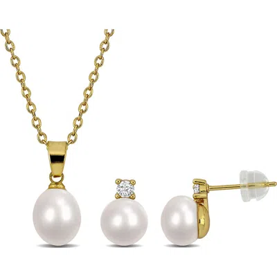 Delmar Cultured Pearl & Cubic Zirconia Pendant Necklace & Stud Earrings In Red