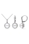 Delmar Cultured Pearl & Diamond Pendant Necklace & Drop Earrings Set In Metallic