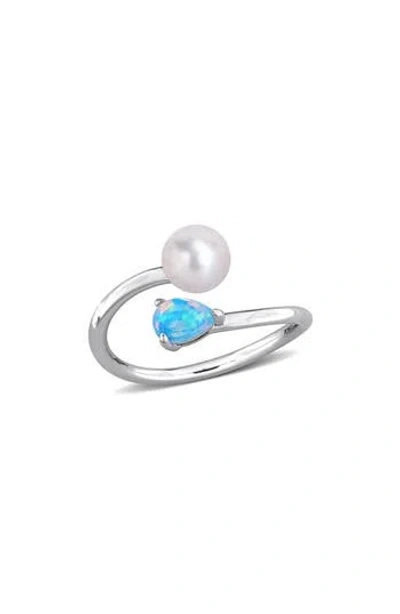 Delmar Cultured Pearl & Ethiopian Opal Crossover Ring In Blue
