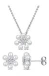 Delmar Cultured Pearl & Lab Grown White Sapphire Necklace & Earrings Set