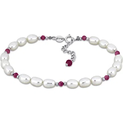 Delmar Cultured Pearl & Pink Tourmaline Bead Bracelet In Metallic