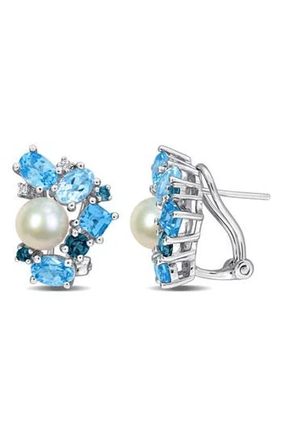 Delmar Cultured Pearl & Semiprecious Stone Cluster Earrings In Blue