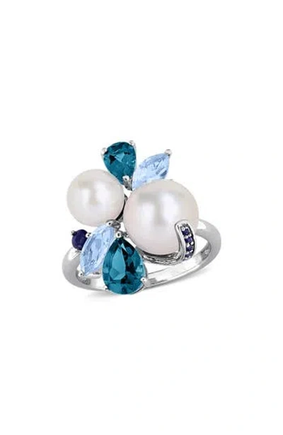 Delmar Cultured Pearl & Semiprecious Stone Cluster Ring In Blue