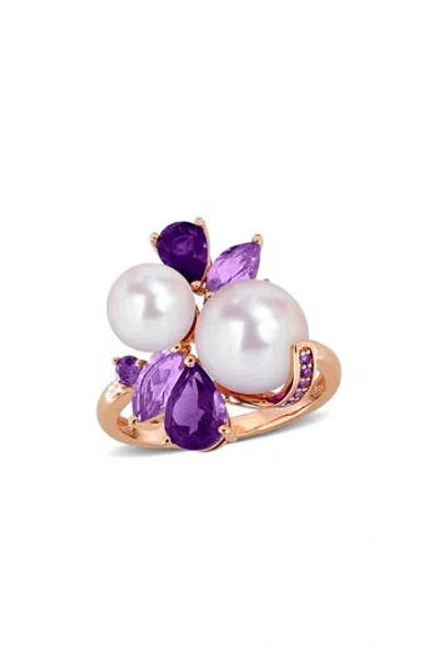 Delmar Cultured Pearl & Semiprecious Stone Cluster Ring In Purple