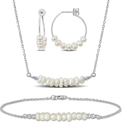 Delmar Cultured Pearl Beaded Earrings, Bracelet & Necklace Set In Silver
