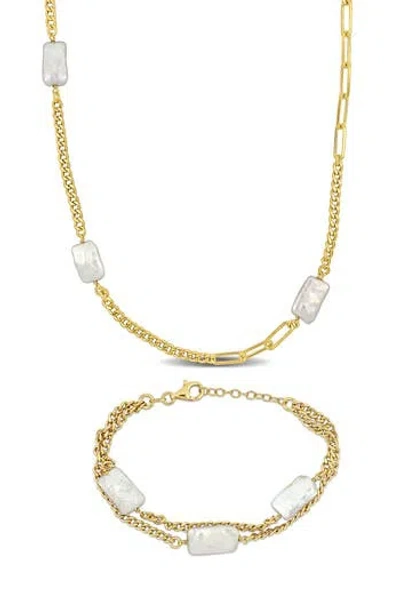 Delmar Cultured Pearl Bracelet & Necklace Set In Gold