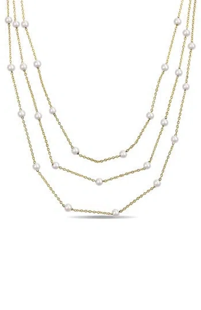 Delmar Cultured White Pearl Station Chain Layered Necklace In Gold
