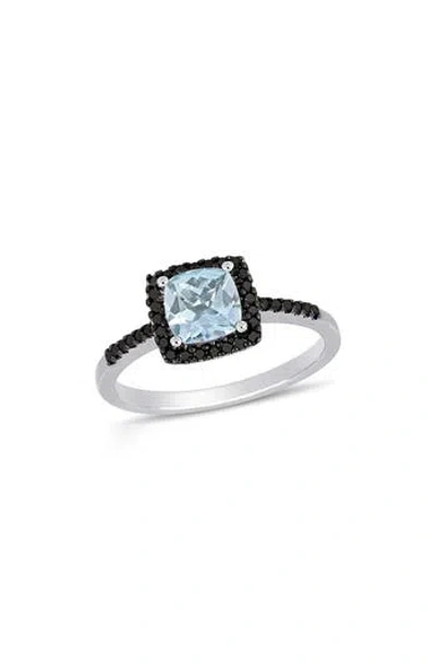 Delmar Cushion-cut Aquamarine & Black Diamond Ring In Blue
