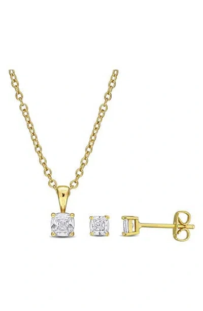 Delmar Radiant-cut Cubic Zirconia Stud Earrings & Necklace Set In Gold