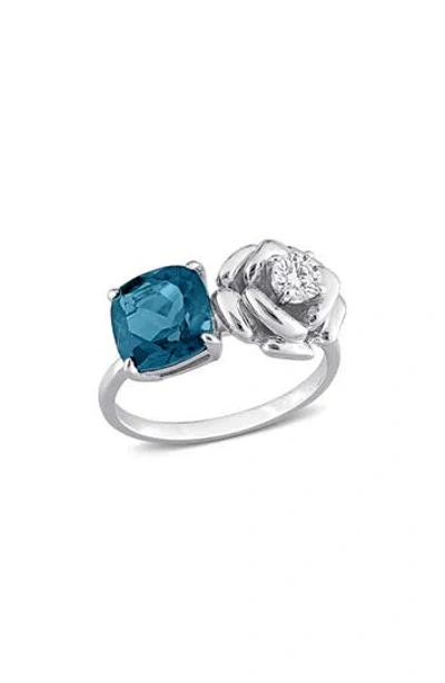 Delmar Cushion-cut London Blue Topaz & White Topaz Ring