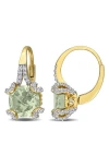 Delmar Cushion Cut Semiprecious Stone Lever-back Earrings In Green
