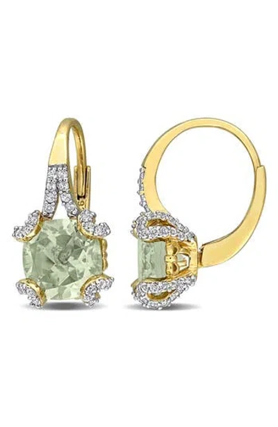 Delmar Cushion Cut Semiprecious Stone Lever-back Earrings In Green